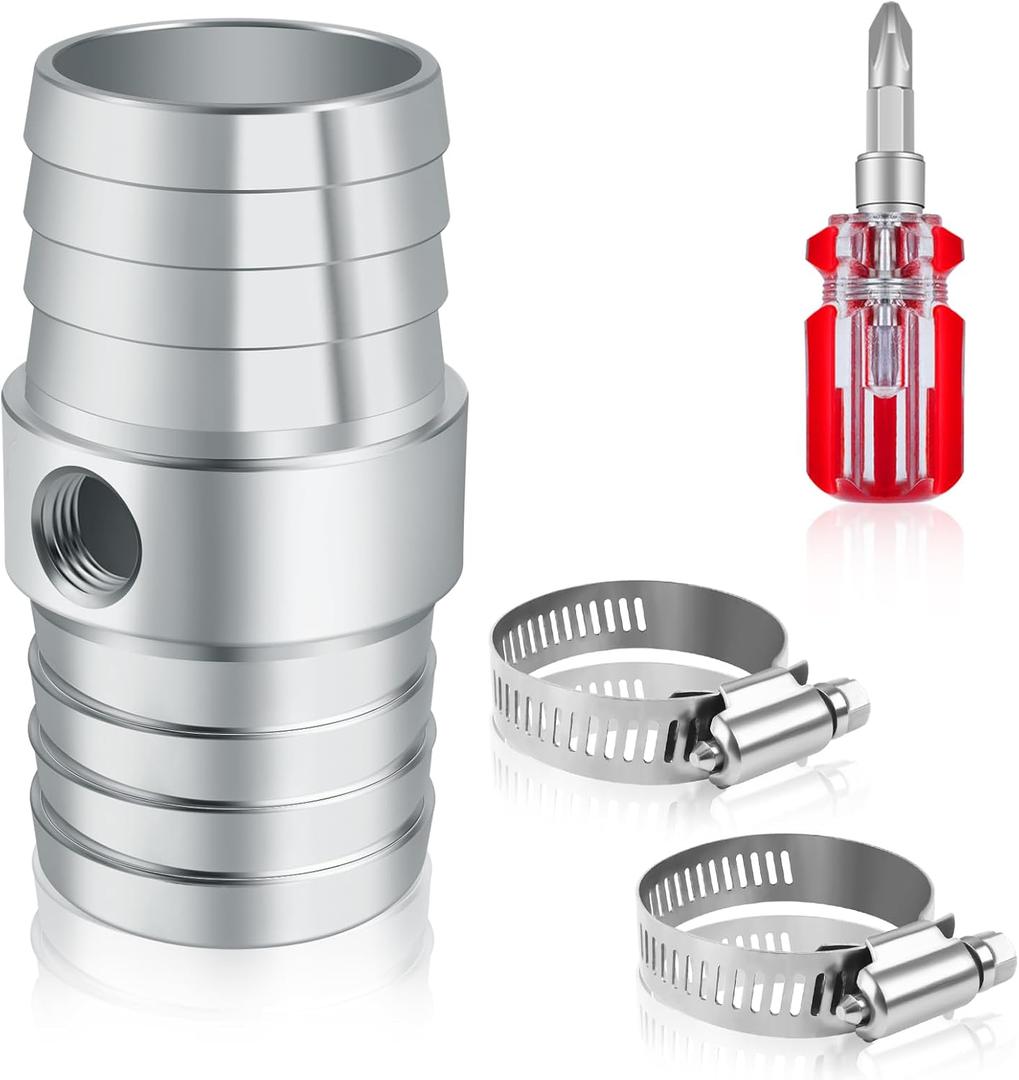 1" Radiator Hose Barb Coupler with 1/8" NPT Side Port-Aluminum 1in Steam Tube Adapter Kit, with 2pcs Stainless Steel Hose Clamps Compatible with LS Swap Steam/Coolant Crossover Splice (1 inch)