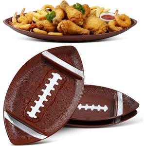 FoldTier 3 Pcs Football Serving Trays, Large Reusable Football Snack Trays, Includes 2 Dip Sections, Game Day Serveware, Tailgate Party Serving Platter, Sports Party Decorations, Chip and Dip Bowls