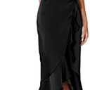 KIRUNDO Women 2026 Spring Summer Satin Mock Neck Wedding Guest Party Cocktail Midi Dress Sleeveless Wrap Ruffle Formal Dress, Small