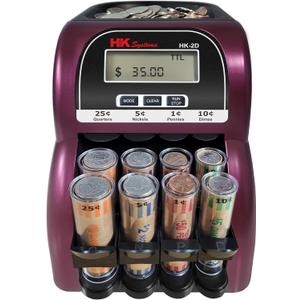 HK SYSTEMS HK-2D, Digital USD Coin Counter and Sorter with LCD Display, Sorts 260 Coins Per Minute into Coin Wrappers, 2 Row Coin Wrapper Tubes Included