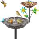 Metal Bird Bath for Outside, Birdbath Bowl Standing Bird Feeders for Outdoors with 5 Prongs Base Stake, Freestanding Birdfeeders for Garden Yard Lawn Decor (Brown 2-in-1 Bird)