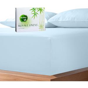 Royale Linens Rayon Derived Bamboo Viscose Fitted Sheet Only - Cooling Fitted Sheets for Bed - Deep Pocket Up to 16" - Organic Viscose Derived from Bamboo - Breathable Bottom Sheet (Lake Blue, King)