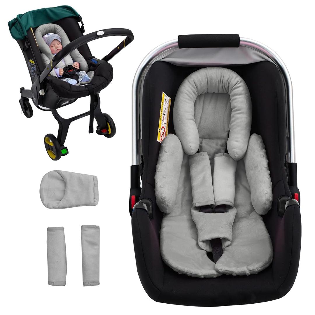 Baby Car Seat Head Support for Doona Stroller, Thickened Infant Carseat Head Support with 3 Strap Covers, Reversible Car Seat Insert for Newborn, Baby Car Seat Cushion with Filled Natural Cotton