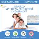 Sleeper Sofa Full Size Mattress Protector 54" Wx72 Lx5 D - Waterproof Zippered Encasement Premium Quality Bed Cover Protects Against Dust, Allergens White