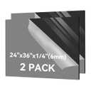 2 Pack Black Plexiglass Sheets 24x36x1/4'' Thick Acrylic Sheets Plastic Sheet Plexiglass Panel Easy to Cut with Saw or Drill Ideal for Laser Cutting, DIY Project, Craft, Display Use