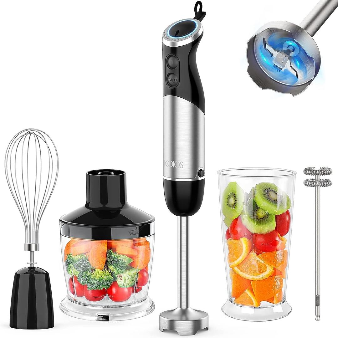 KOIOS Upgraded Immersion Blender Handheld, 1000W 12-Speed 5 in 1 Hand Mixer Stick Blender with 304 Stainless Steel Blade,Food Processor,Beaker,Egg Whisk&Milk Frother,Non-BPA,Smoothies Pure Baby Food (Black)