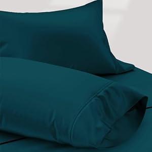 Texas Linen Co. 100% Egyptian Cotton Pillow Cases - 600 Thread Count Pillow Cases Queen/ Standard Size Set of 2, Soft & Breathable Extra Long Staple Sateen Weave Cotton Pillow Covers for Bed - Teal