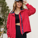 Qiaomai Womens Casual Jackets Warm Fleece Lined Windbreaker Tripper Jackets Outerwear with Pockets, Red, Large