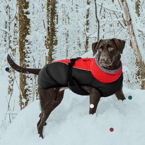 IECOii Extra Warm Dog Coat - Reflective Adjustable Dog Jacket with Buckle Fleece Turtleneck for Cold Weather - Soft Winter Coat for Small, Medium, Extra Large Dogs (XXX-Large(Chest:35.04-41.3 in), Red)