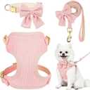 Small Dog Collar Harness and Leash Set, Dog Harness no Pull with Bowtie, Breathable Cotton Adjustable Pet Puppy Harness, Easy Walk Dog Harness, S(1418.9")