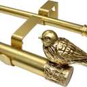 Double Curtain Rod Gold for Large Window 68-140 In, Decorative Bird Finials