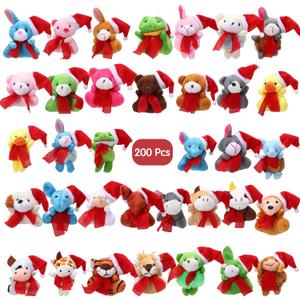 Poen 200 Pcs Mini Christmas Stuffed Animals Bulk Plush Christmas Tree Hanging Decorations Key Chain Animal Toy Set Small Toys for Kids Party Gifts Supplies(Mixed Style)