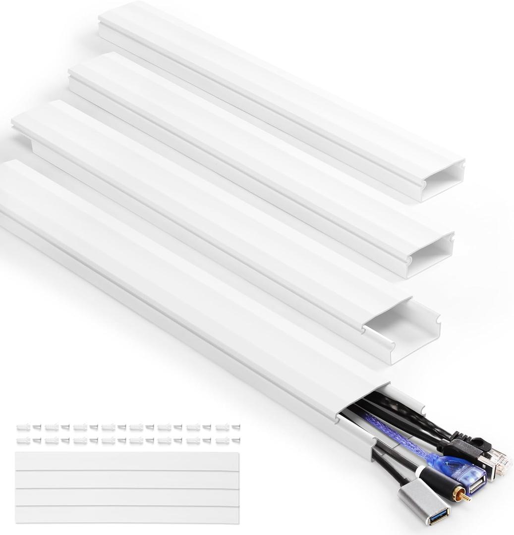 Cord Covers - 63in Paintable TV Cable Hider Kit, X-Large Cord Management System for Walls (White)