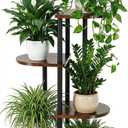 Tiered Plant Stand Indoor, Tall 4 Tier 5 Potted Wooden Plant Shelf for Multiple Flower Plants, Multi Corner Metal Plant Holder Indoor for Patio Garden Patent Design Living Room Balcony Bedroom, Rustic Brown