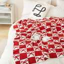 YIRUIO Red Checkered Throw Blanket with Bow Pattern, 50x60 Inches
