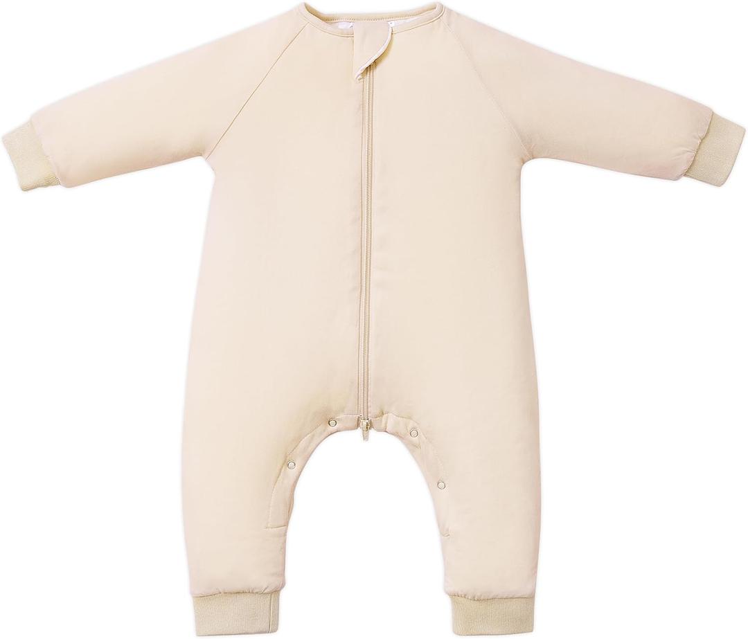 Baby Sleep Sacks with Feet, 1.0 TOG Long Sleeve Wearable Blanket for 0–6M Infants & 2T–4T Toddlers, Soft and Cozy (Beige)
