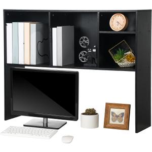 Dorm Desk Hutch Desktop Bookshelf with 5 Shelves 3-Tier Wood Countertop Desk Shelf Top Only Organizer for College Dorm Office Home, 37 x 9.5 x 28.7 Inch(Black)