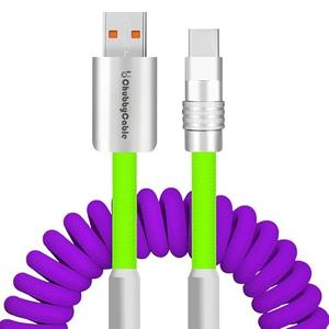 Curly Chubby New Spring Charge Spiral Braid Fast Charging Cable - Phones & Tablet, Coiled USB C Charger - USB-C to USB A, Light Green+Purple, Type-C to Type-C, 2.29FT-3.6FT