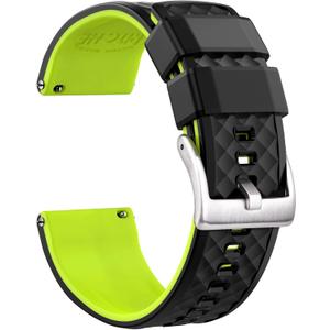 Ritche Christmas Gift Silicone Watch Bands 18mm 20mm 22mm 24mm Quick Release Rubber Watch Bands for Men, White Elephant Gifts, Stocking Stuffers For Men (Black / Fluorescent Green / Silver)