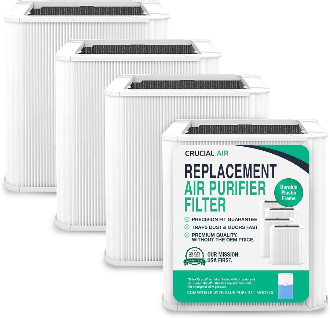 4 Replacement Particle and Carbon Filters Compatible with Blueair Parts # Blue Pure 211+ & Models Blue Pure 211 Plus Air Purifier Foldable (4 Pack) - By Crucial Air