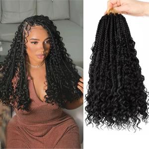 Goddess Box Braids Crochet Hair - 14 Inch Curly Ends, 8 Packs Bohemian Box Braids Crochet Hair For Black Women Crochet Box Braids Pre-looped Boho Box Braids Crochet Hair (1B)