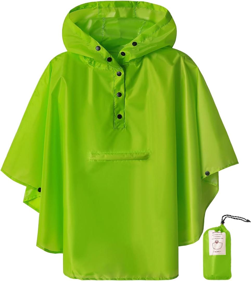 SaphiRose Lightweight Kids Rain Poncho Jacket Waterproof Outwear Rain Coat, Green, Large