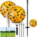 10 ft Tetherball Set with 2 Balls, Portable Replacement Tetherball Ball and Rope and Pole Tether Equipment Adjustable Pole Game for Adult Dog Outdoor Backyard Beach (Yellow)