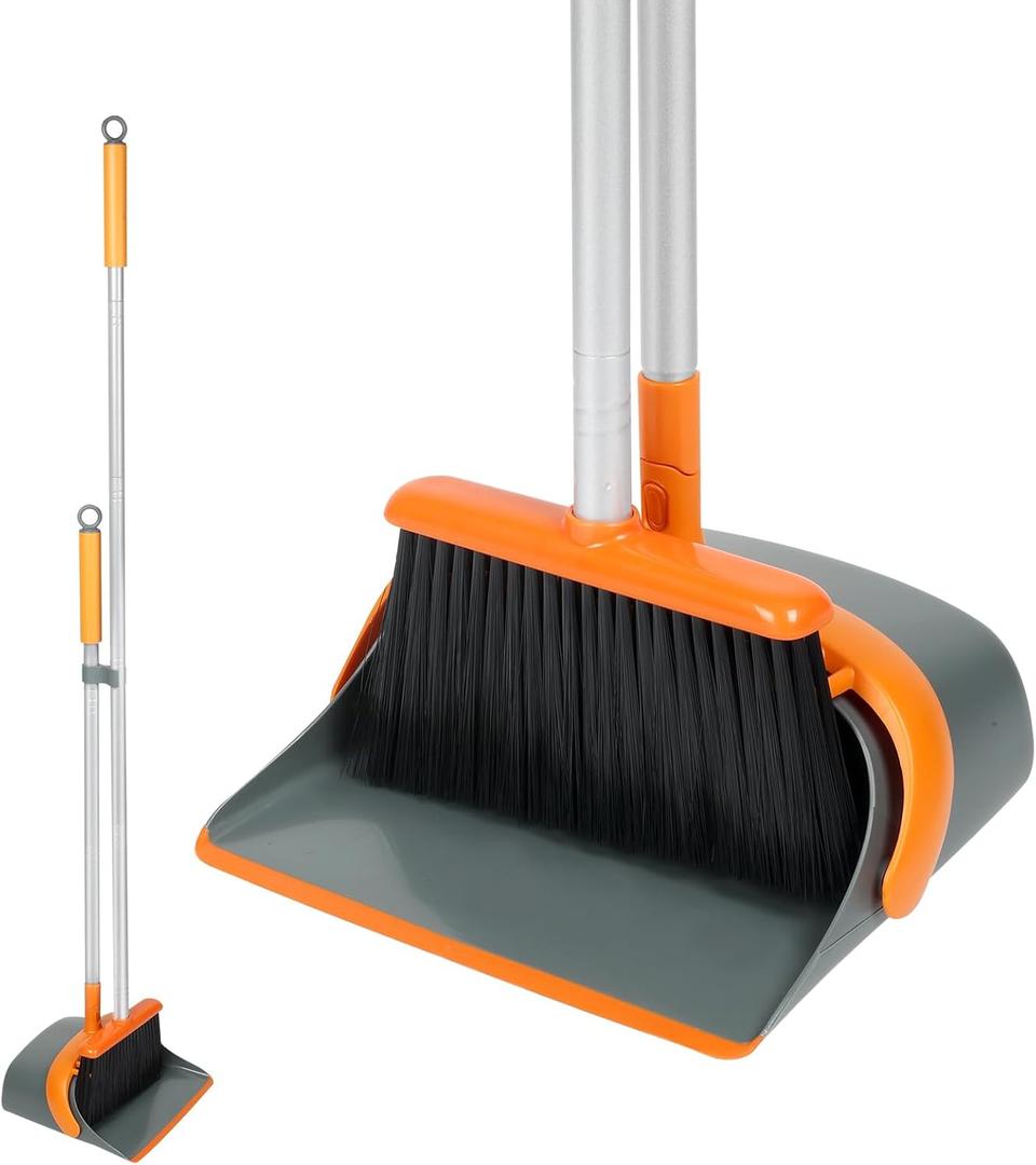 Broom and Dustpan Set with 54 Inch Long Handle - Perfect Dust Pan and Brush Combo for Home Efficient Cleaning (Orange and Grey) Broom and Dustpan Set with 54 Inch Long Handle - Perfect Dust Pan and Brush Combo for Home Efficient Cleaning (Orange and Grey)