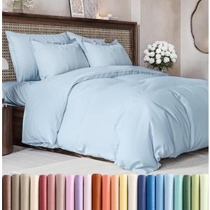 Duvet Cover Full Size - Extra Soft Full Size Duvet Cover - Lightweight, Breathable & Cozy - Easy Care & Fade Free w/ Zipper Closures & Ties - 80" x 90" Inches - (Light Blue) Comforter Not Included