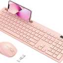 Wireless Keyboard and Mouse for MacBook, Vivefox Pink Rose Wireless Keyboard with Phone Holder, USB A & Type C Receiver, Full-Size Combo for Mac, MacBook/Air/Pro Windows PC Computer
