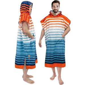 SUN CUBE Surf Poncho Changing Robe with Hood | Absorbent Quick Dry Microfiber Wetsuit Changing Towel with Pocket for Surfing Men Women (Orange Stripe)