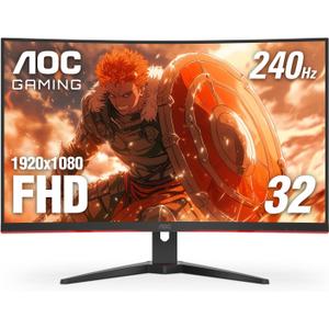 AOC C32G2ZE 32" Curved Frameless Gaming Monitor, Full HD 1920x1080, VA, 0.5ms 240Hz, AMD FreeSync Premium, DP/HDMI/VGA, VESA, 3-3-1 Re-Spawn Program, Xbox PS5 Switch,Black