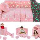 13 PCS Kids Play Couch, Modular Glowing Kids Toddler Couches, Kid Play Couch Sofa for Playroom and Bedroom (Pink)