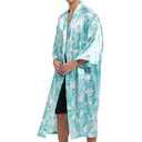 2 x UTJZIB Men's Lightweight Kimono Robe Jacket Printed Japanese Style Bathrobes Casual Open Front Long Cardigan Coat Outwear (US, Alpha, X-Large, Regular, Regular, Green Leaves) (Green, XL)