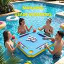32 x 32 Inch Floating Mahjong Table for Pool, Premium EVA Mat with Tile Grooves & Cup Holders, Floating Mahjong Set, Multi-Game Pool Float Table for Summer Pool Party