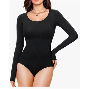 Nebility Long Sleeve Bodysuit for Women Tummy Control Crew Neck Body Suits Tops Slim Fit XL