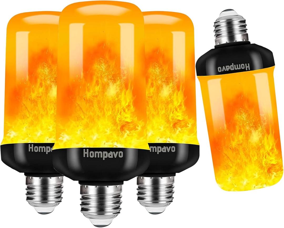 Hompavo Upgraded LED Flame Light Bulbs, 4 Modes Flickering Light Bulbs with Upside Down Effect, E26/E27 Flame Bulb for Halloween, Christmas, Party, Indoor and Outdoor Home Decoration (4 Pack)