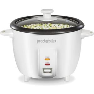Proctor Silex Rice Cooker & Food Steamer, 10 Cups Cooked (5 Cups Uncooked), Includes Steam and Rinsing Basket, White (37533G)