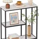 WOHOMO Console Table, 12 Inch Narrow Entryway Table for Living Room, 31.5 Inch Modern Industrial Sofa Table with 3-Tier Storage Shelves for Corridor, Hallway, White Marble