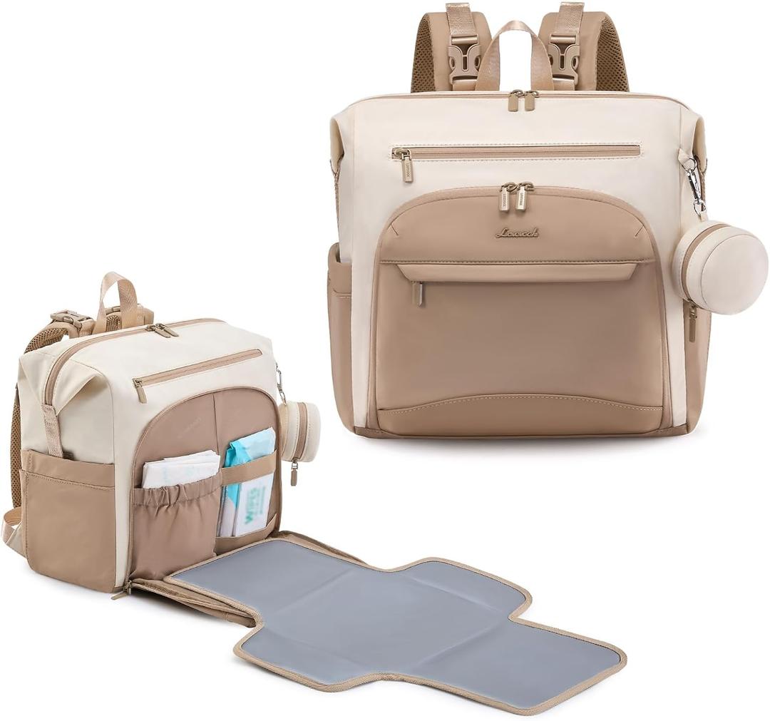 LOVEVOOK Diaper Bag Backpack, Baby Bag with Changing pad, Waterproof Diaper Backpack for Mom Dad, cute Mommy Bag for Boy and Girl, Travel Essential Baby Registry Shower, Beige-Khaki (Medium)