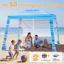 8'x8' Beach Cabana, UPF 50+ Large Beach Canopy with Side Wall, Easy Setup Pop Up Sun Shelter, Adjustable Height & Wind Resistant Beach Tent for 4-6 Person Family, Light Blue