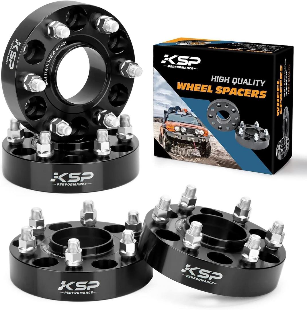KSP 6X5.5 Wheel Spacers for Ram 1500, Jeep Grand Wagoneer, 1.5"(38mm) Real Forged Hub Centric Tire Spacer with 77.8mm Hub Bore M14x1.5 Studs/Bolts fit for 6X139.7mm,Package of 4pcs Black