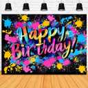 Graffiti Happy Birthday Backdrop 7x5ft Colorful Painting Birthday Party Decorations Background Neon Glow in The Dark Banner Photo Booth Props