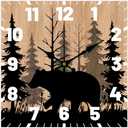 CHGCRAFT 12inch Bear Wall Clock Silent Non-Ticking Clocks Forest Wildlife Wall Clocks Battery Operated Rustic Farmhouse Clock for Home Decor Living Room Kitchen Office
