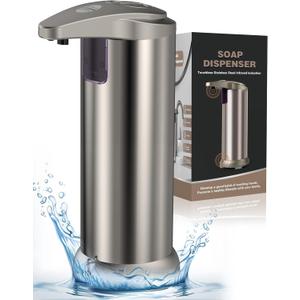 Automatic Soap Dispenser, Stainless Steel Touchless Pump with 3 Adjustable Levels, Equipped Infrared Motion Sensor and Waterproof Base, Smart Liquid Soap Dispenser for Bathroom Kitchen School Hotel (Champagne)
