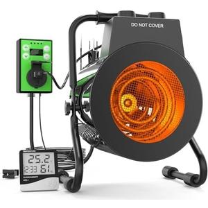 Greenhouse Heater with Thermostat - Portable Patio Outdoor Heater for Green House, Overheating Protection, Fast Heating, Garage Outdoor Use, Silver, Medium