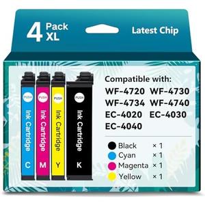 Emojink Remanufactured Ink Cartridges for Epson 802XL Ink Cartridges for T802 T802XL High Yield for Epson Workforce Pro WF-4740 WF-4720 WF-4734 WF-4730 EC-4020 EC-4030 EC-4040 (4 Pack)
