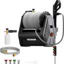 Giraffe Tools Grandfalls Retractable Pressure Washer Plus, Electric Wall Mount Pressure Washer with 100FT Ultra-Soft Pressure Hoses, 2900PSI, 2.2GPM, 4 Nozzles, Foam Cannon, Dark Silver