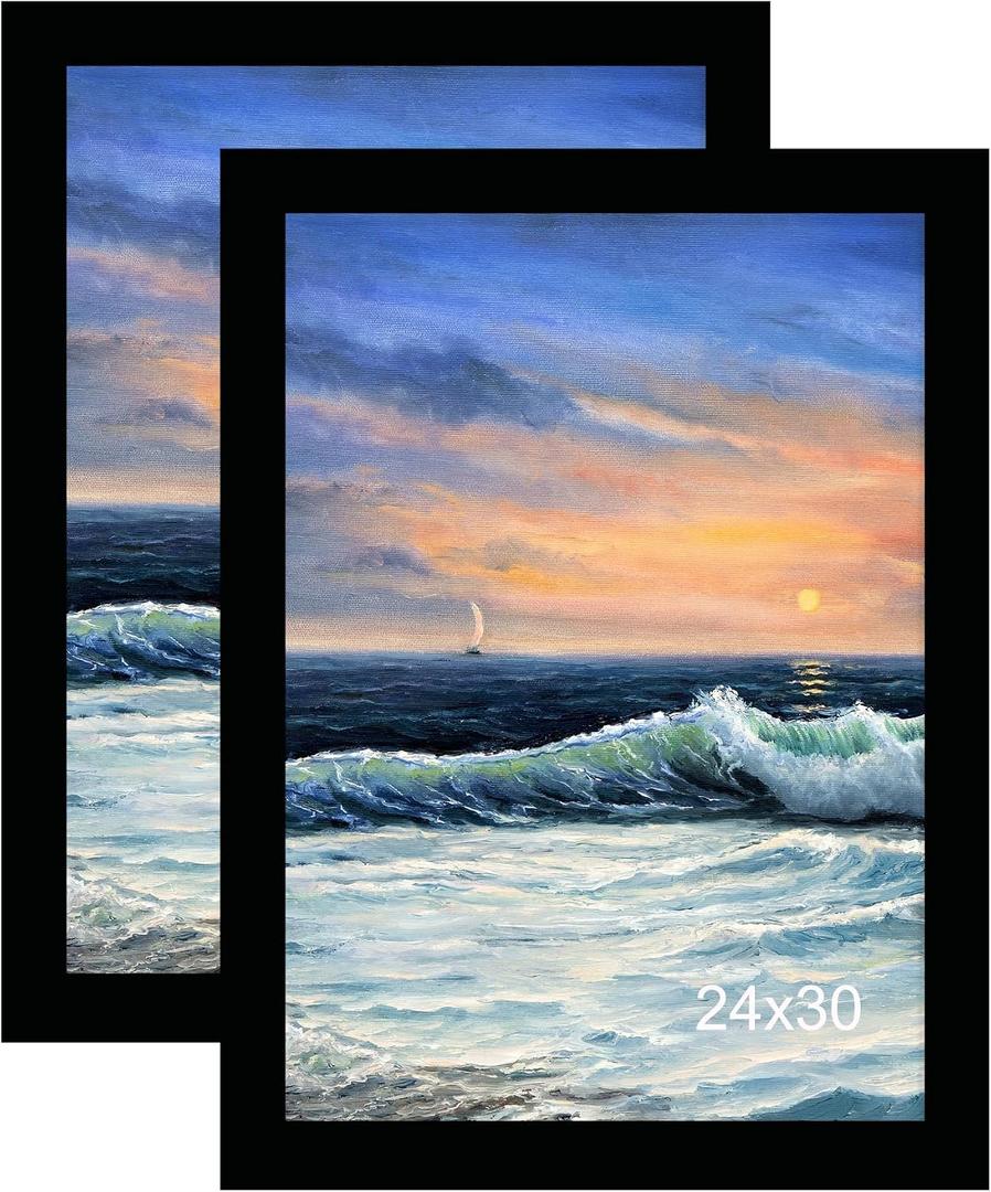 LUCKYLIFE 24x30 Picture Frame, Wall Hanging Poster Frames, Display Pictures 24 x 30 without Mat, Pack of 2, Black
