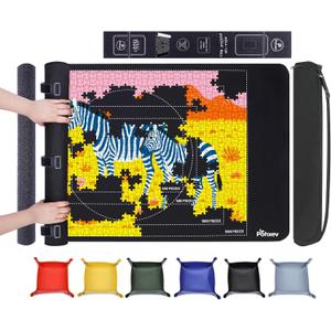 Pohxev Rubber Puzzle Mat Roll UpJigsaw Saver Pad Matt Rollup 46" x 26" Up to 1500 1000 500 Pieces, Upgraded Travel Storage Bag with 6 Sorting Trays Portable Keeper with Non-Slip Bottom.